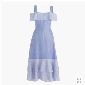 Striped Cold Shoulder Silk Dress